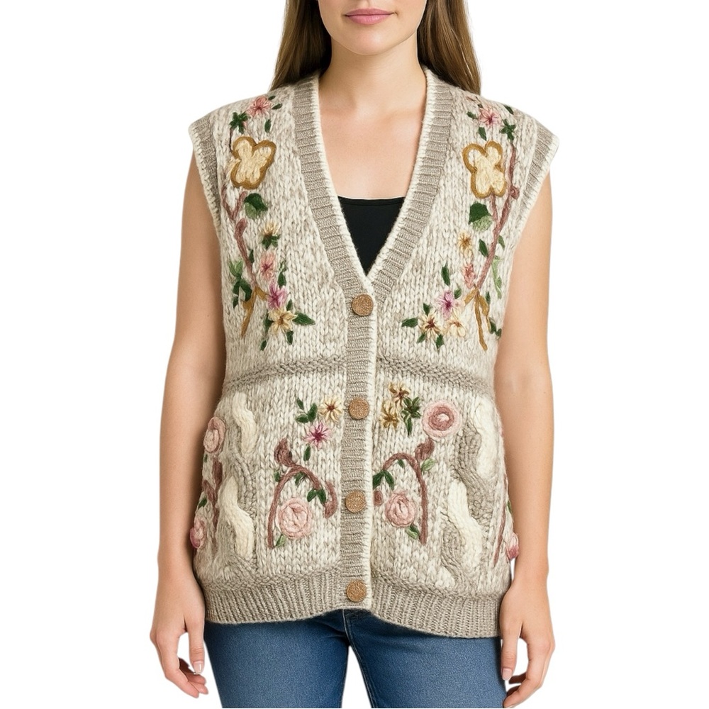 VTG MARGULES Ramie Floral‎ Knit Vest. Size Medium
